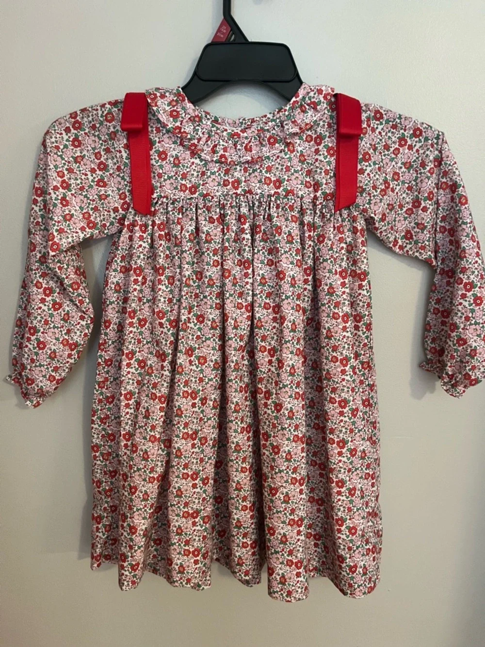 Cecil & Lou Girls Red Floral Long-Sleeve Casual Dress with Ribbon‎ Detail